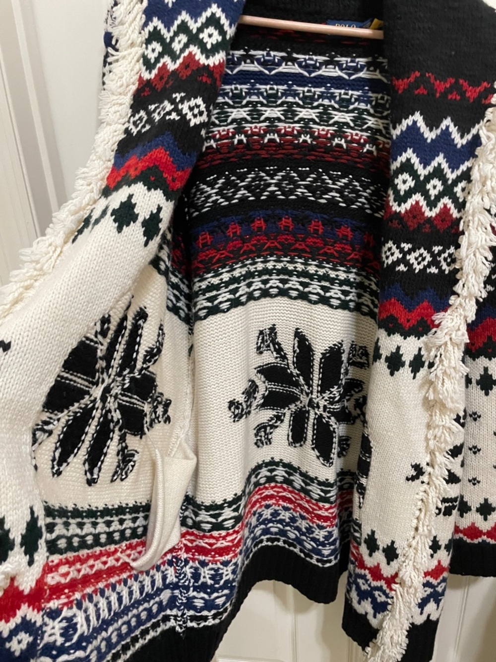 Polo by Ralph Lauren Black, White, Red & Navy Fair Isle Shawl Cardigan - Picture 16 of 16